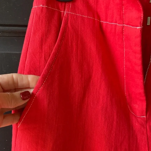 ASTR The Label Nixon Cropped Wide Leg Scarlet Red Denim Pant Womans SZ Med - Picture 6 of 16
